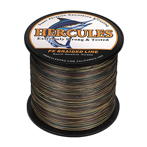 HERCULES Cost-Effective Super Strong 4 Strands Braided Fishing Line 6LB to 100LB Test for Salt-Water, 109/328 / 547/1094 Yards (100M / 300M / 500M / 1000M), Diam# 0.08MM - 0.55MM, Hi-Grade - color: Camouflage, size: 10LB(4.5KG)-0.12MM-2187YDS(2000M)