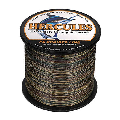 HERCULES Cost-Effective Super Strong 4 Strands Braided Fishing Line 6LB to 100LB Test for Salt-Water, 109/328 / 547/1094 Yards (100M / 300M / 500M / 1000M), Diam# 0.08MM - 0.55MM, Hi-Grade - color: Camouflage, size: 8LB(3.6KG)-0.10MM-1640YDS(1500M)