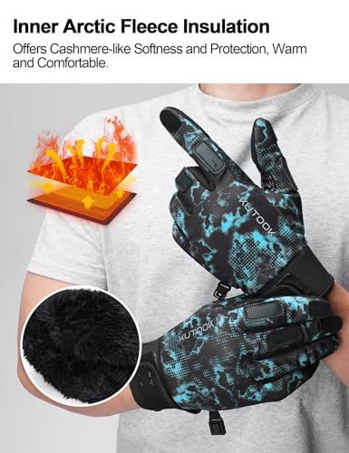 KUTOOK Winter Fishing Gloves for Men& Women Waterproof Glove Cold Weather Hunting Photography Shooting Hiking - color: Blue-Black, size: Small