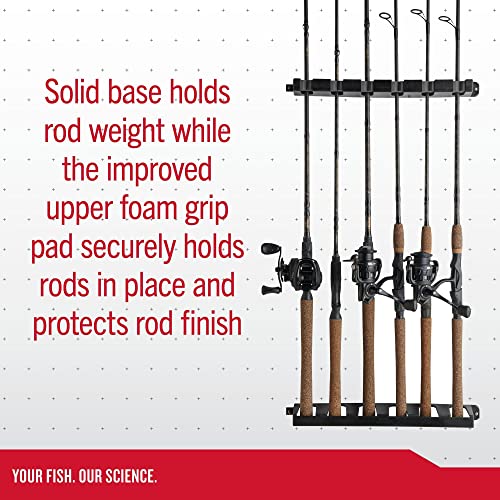 Berkley Vertical Fishing Rod Rack, Stores 6 Rods, Black, Soft Foam Grip Pads Protect Rod Finishes, Durable Construction, Easy to Mount with Common Tools - style: Vertical 6 Rod Rack (New Model)