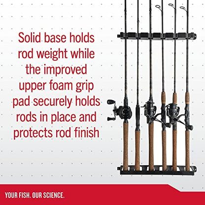 Berkley Vertical Fishing Rod Rack, Stores 6 Rods, Black, Soft Foam Grip Pads Protect Rod Finishes, Durable Construction, Easy to Mount with Common Tools - style: Vertical 6 Rod Rack (New Model)