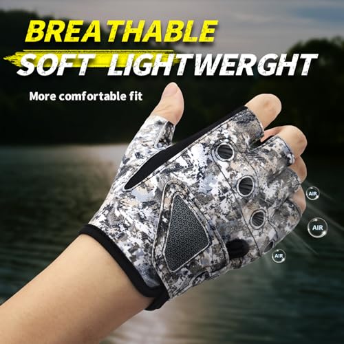 Stubby Fingerless Fishing Gloves Men - Lightweight Breathable Anti-Slip Kayak Gloves Women for Kayaking, Sailing,Paddling,Rowing - color: Camouflage gray, size: Small-Medium