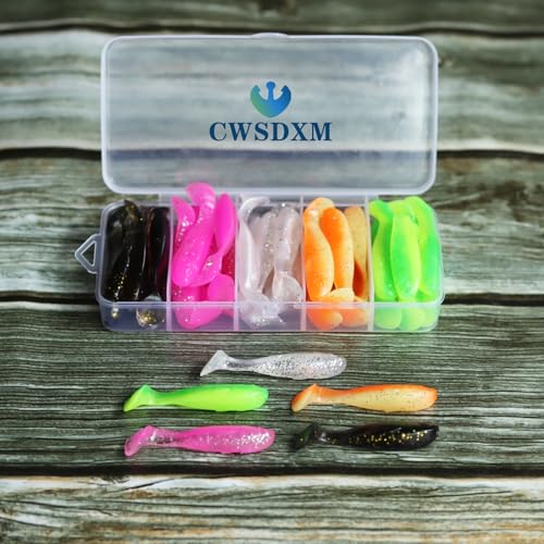 1.96'' Realistic Soft Fishing Lures Paddle Tail Micro Baits, 40-Pack Soft Plastic Baits Compatible with Jigheads & Hooks Fishing - color: 5cm Soft Lures-Style A