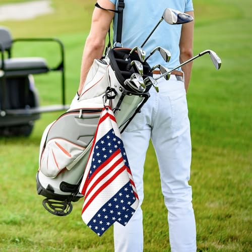 Blue Red White Flag Golf Towel for Golf's Bags Carts American Flag Golf Towels with Clip Stripe Pattern Waffle Towels Flags Print Cleaning Cloth 2 Packs for Men Golfer, Birthday Present - color: Navy Blue White