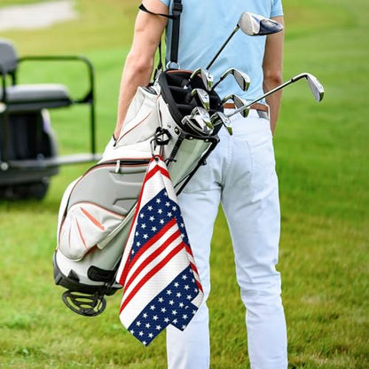 Blue Red White Flag Golf Towel for Golf's Bags Carts American Flag Golf Towels with Clip Stripe Pattern Waffle Towels Flags Print Cleaning Cloth 2 Packs for Men Golfer, Birthday Present - color: Navy Blue White