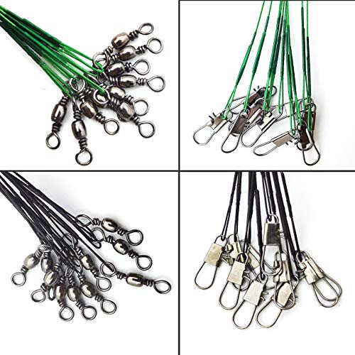 Stainless Steel Fishing Wire Leaders, Black Coated & Uncoated Options, Heavy Strength 31–100LB, 6–21in Multi Sizes with Rolling Swivels Snaps for Salt Fresh Water Shark Pike Barracuda - color: 6in- 20pcs（31LB)