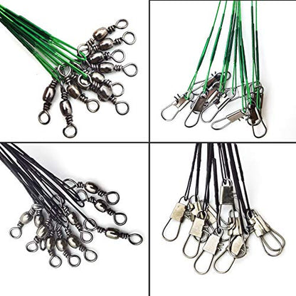 Stainless Steel Fishing Wire Leaders, Black Coated & Uncoated Options, Heavy Strength 31–100LB, 6–21in Multi Sizes with Rolling Swivels Snaps for Salt Fresh Water Shark Pike Barracuda - color: 6in- 20pcs（31LB)
