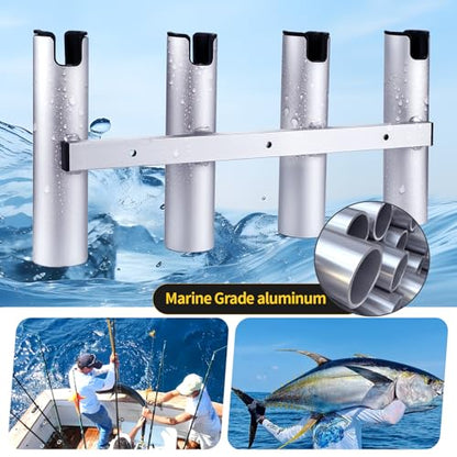 Aluminum Fishing Boat Rod Holder,3/4 Link Tube Aluminum Rod Rack, Suit Boats & Yacht ,Silver - color: Silver 4 Tube