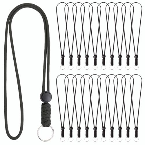 Anjiucc 20pcs Braided Lanyard Keychain, Neck Badge Lanyard with Keyring Adjustable Length for Keys Whistle ID Card Holder - color: Black