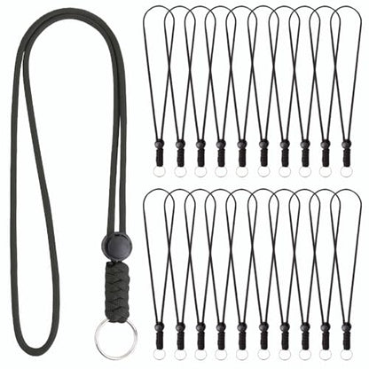 Anjiucc 20pcs Braided Lanyard Keychain, Neck Badge Lanyard with Keyring Adjustable Length for Keys Whistle ID Card Holder - color: Black