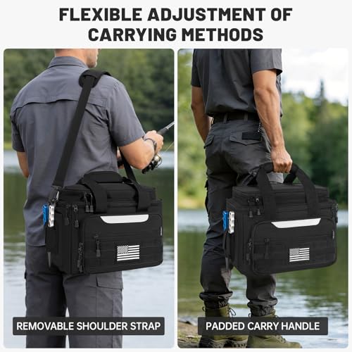 20L Fishing Tackle Bag Empty, Fits 3400-3600 & 4007 Lure Boxes, Water Resistant Fishing Gear Storage Bag, Portable Padded Shoulder Strap Bag for Saltwater Freshwater, Black - color: Black, style: Bag Only
