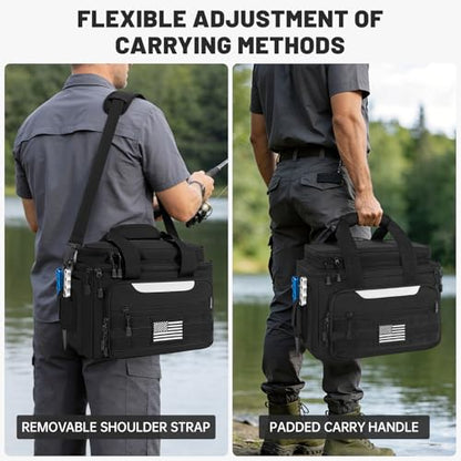 20L Fishing Tackle Bag Empty, Fits 3400-3600 & 4007 Lure Boxes, Water Resistant Fishing Gear Storage Bag, Portable Padded Shoulder Strap Bag for Saltwater Freshwater, Black - color: Black, style: Bag Only