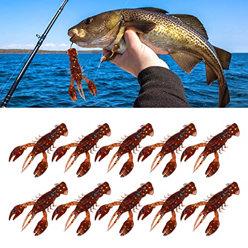 10pcs Crawfish Soft Lure Fishing Lure Crawdad Bait PVC Shrimp Artificial Soft Lure Baits for Bass Fishing Crayfish Baits Swimbait - color: Dark Brown