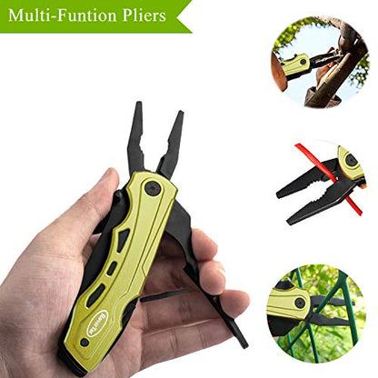 RoverTac 15-in-1 Pocket Multitool Knife - Folding Knife with Pliers, Bottle & Can Opener, Phillips Screwdriver + 9 Bits, Nylon Sheath - EDC Multi Tool for Camping, Hiking & DIY - Gifts for Men & Dad - style: Multi-Knife Pliers Green