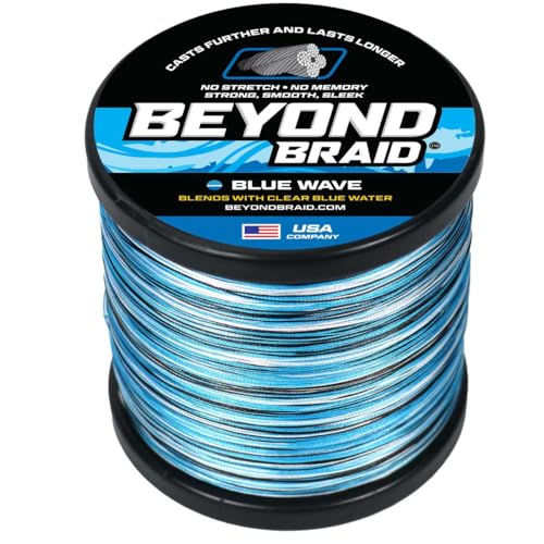 Beyond Braid Braided Fishing Line -Super Strong - Abrasion Resistant - No Stretch -Blue Camo, Moss Camo, White, Green, Pink, Blue, 4 Strand 8 Strand - color: Blue Wave, size: 30LB (150 Yards)