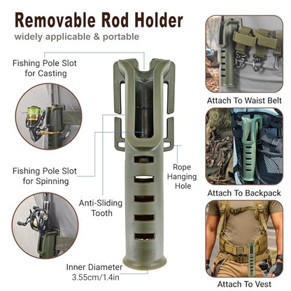 Fishing Rod Holder Adjustable Wader Fishing Waist Belt, Wading Belt Rod Holder for Casting Fly and Rock Fishing Rod, Fishing Rod Belt with Portable Pole Inserter Wading Belts