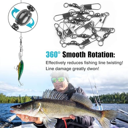 Fishing Swivels Snap, Barrel Swivels Fishing Tackle, Stainless Steel Safty Interlock Snaps Leader Line Lure Connector Freshwater Saltwater - size: 4#(45lb)-50pcs