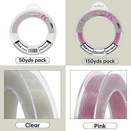 Rikimaru FC 100% Fluorocarbon Pure Shock Resistant, Sinks Faster Than Mono, Leader Material, 2LB-150LB - color: Clear, size: 50Yards-30LB