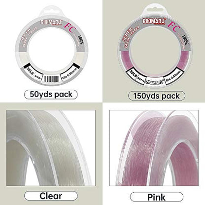 Rikimaru FC 100% Fluorocarbon Pure Shock Resistant, Sinks Faster Than Mono, Leader Material, 2LB-150LB - color: Sakura Pink, size: 50Yards-6LB