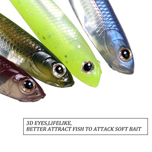 QualyQualy Soft Plastic Swimbait Paddle Tail Shad Lure Soft Bass Shad Bait Minnow Paddle Tail Swim Bait for Bass Trout Walleye Crappie - 2.75in, 3.14in, 3.94in, 5in - color: 7#, size: 3.14in - 6Pcs