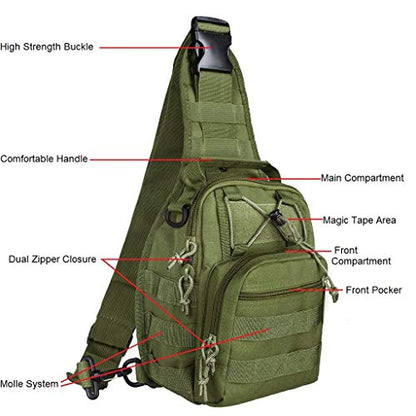 FAMI Outdoor Tactical Bag Backpack, Military Sport Bag Pack Sling Shoulder Backpack Tactical Satchel for Every Day Carry (Army Green 2 Packs) - color: Army Green 2 Packs