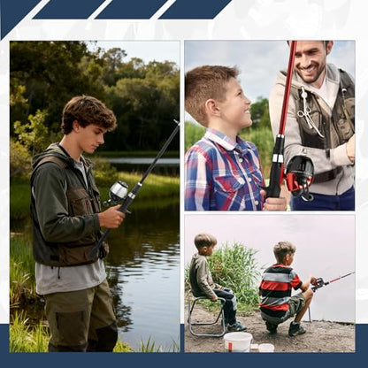 WIDDEN Kids Fishing Pole, Youth Fishing Rod and Reel Combo - Telescopic Portable Fishing Pole with Tackle Box Bag Starter Anglers Set, Fishing Gear Kit for Boys Girls Teens Age 5-18 and Beginners - color: Silver + Red