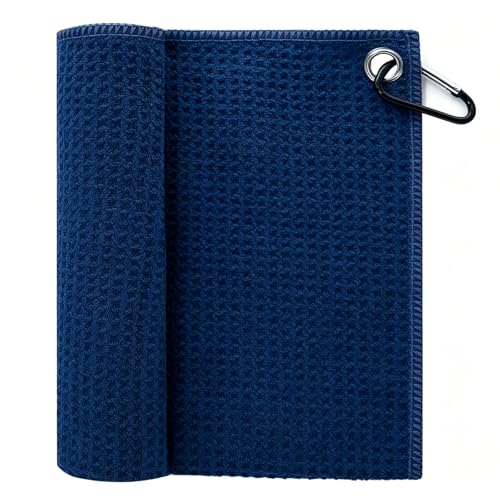 Fishing Towel with Clip,16" X 16",Waffle Pattern Effective Cleaning of Fishing Gear Accessories,Microfiber Absorbent Camping Towel for Men,Hiking Towel,Golf Towel,Blue - color: Blue