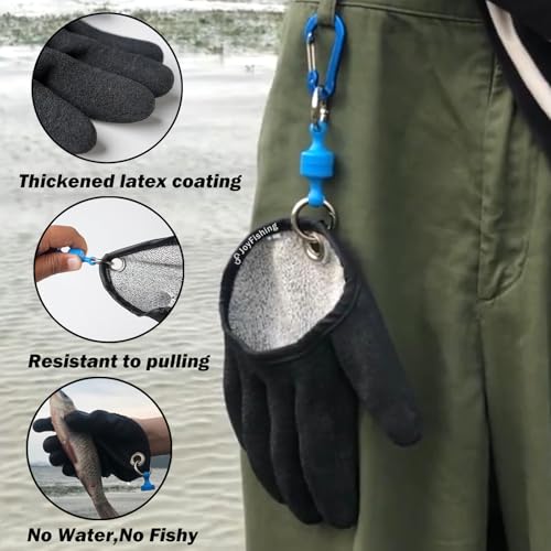 Professional Fishing Gloves,Catch Fish Gloves with Magnet Hooks, Anti-Slip Fishing Gloves Protects Hand (Black) - color: Left Right