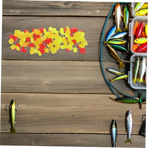 BESTonZON 150pcs Soft Silicone Floating Fake Corn Fishing Lures Baits, Simulation Carp Trout Bait Set with Yellow, Fluorescent Green, and Red for Freshwater Angling