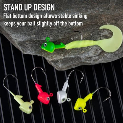 Dr.Fish 10 Pack Walleye Jig Heads Flat Bottom Freshwater Fishing Jigs Walleye Hook Stand Up Lures Swimbait Freshwater Bass - color: Black&Green, size: 1/8oz-Hook #1