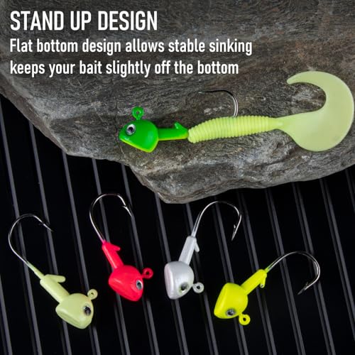 Dr.Fish 10 Pack Walleye Jig Heads Flat Bottom Freshwater Fishing Jigs Walleye Hook Stand Up Lures Swimbait Freshwater Bass - color: Chartreuse, size: 3/8oz-Hook #3/0
