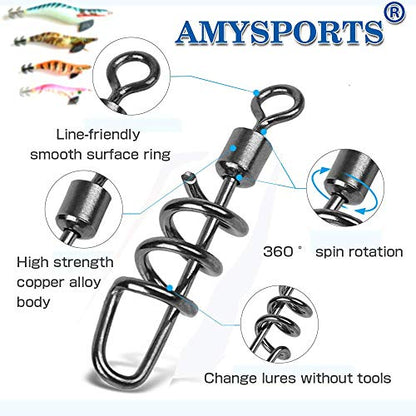AMYSPORTS Fishing swivels Corkscrew snap swivels Fishing Tackle swivels Saltwater Freshwater Leader Lure jigs line Connector - size: Size1/0 (132lb) 50 pcs