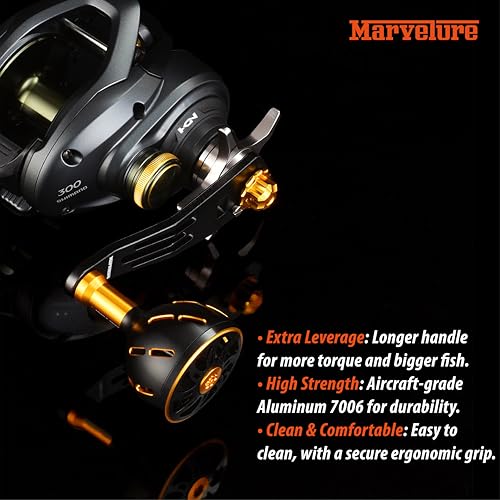 Power Handle 2.95'' (75 mm) Compatible for Shimano Curado Tranx, Daiwa Lexa, Penn Fathom Squall Low Profile, Okuma Komodo, Quantum Accurist Baitcasting Reels - color: Black Gold, size: 8x5 mm (Elite)