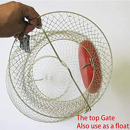 Galvanized Steel Wire Fish Basket Collapsible Floating Fishing Net Cage Metal Mesh Fish Crab Trap Round Fishes Basket Fishing Keep Net Fishing Accessories Tool