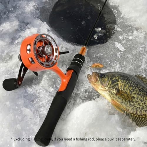 Ice Fishing Reel, 3.2:1 Gear Ratio Ultra Smooth 3+1 Ball Bearings and Magnetic Drop System, Aluminum Alloy Fishing Reel for Ice Fishing and Winter Angling - color: Orange-Right