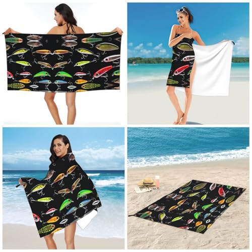 Fishing Lure Quick Dry Microfiber Towel with Carabiner and Pouch,Lightweight Compact Travel Towel for Camping,Gym,Hiking - size: 27.5"x55"