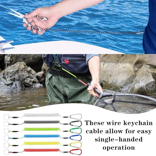 6 PCS Fishing Lanyard Retractable Safety Coiled Lanyard | heavy steel wire inside, equipped with alloy clip, sturdy for pliers and boating tools