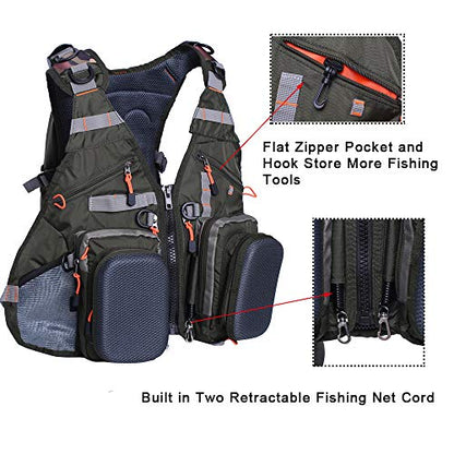 Waxaya Lightweight Fly Fishing Vest with Multi Pockets Adjustable Size Mesh Fishing Backpack for Men and Women - color: Green2