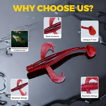 Paddle Tail Swim Baits, 30Pcs TPE Fishing Lures, Unique Vibrating Swim Action, Shaky Sinking Motion, Crappie Lures, for Saltwater/Freshwater - color: Cinnamon(30pcs)
