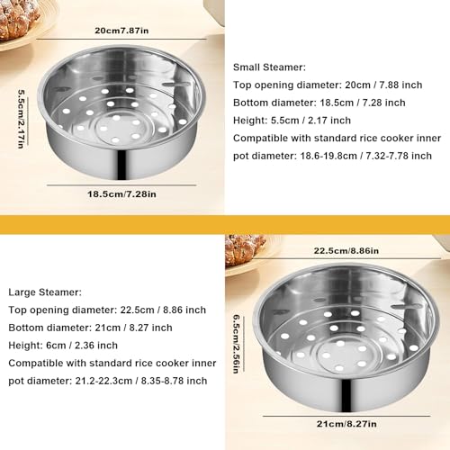 2Pcs Stainless Steel Metal Basket Round Steam Holder Tray Rack Stand Food Grade Steamer Steam Basket for Rice Cooker Warmer Kitchen Cookware for Vegetable, Fish, Meat (2 Sizes)