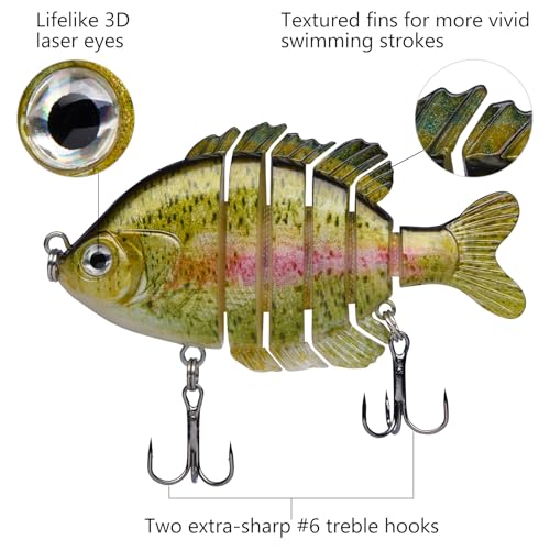 BASSDASH SwimPanfish Multi Jointed Panfish Bluegill Swimbaits Hard Topwater Bass Lures Fishing Lure Crank Saltwater 3.5in/0.85oz - color: Rainbow