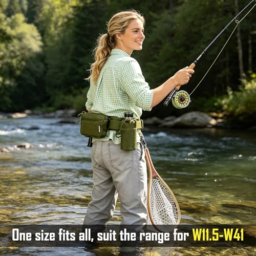 Fly Fishing Fanny Pack with Rod Holder & Adjustable Straps | Wading Belt for Fly Fishing with Net Slot, Fly Fishing Waist Pack - Holds 3 Fly Boxes - color: Green