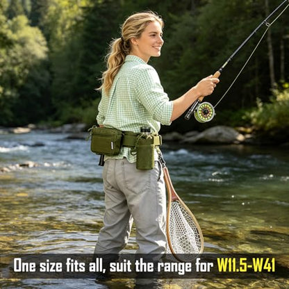 Fly Fishing Fanny Pack with Rod Holder & Adjustable Straps | Wading Belt for Fly Fishing with Net Slot, Fly Fishing Waist Pack - Holds 3 Fly Boxes - color: Green