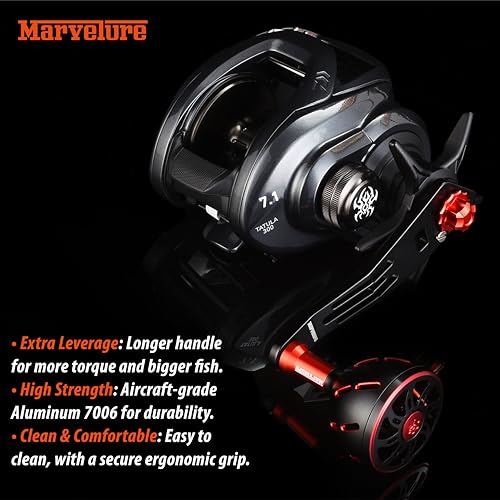 Power Handle 2.95'' (75 mm) Compatible for Shimano Curado Tranx, Daiwa Lexa, Penn Fathom Squall Low Profile, Okuma Komodo, Quantum Accurist Baitcasting Reels - color: Black Red, size: 8x5 mm (Elite)