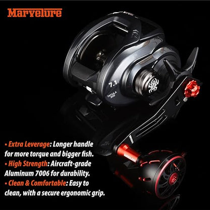 Power Handle 2.95'' (75 mm) Compatible for Shimano Curado Tranx, Daiwa Lexa, Penn Fathom Squall Low Profile, Okuma Komodo, Quantum Accurist Baitcasting Reels - color: Black Red, size: 8x5 mm (Elite)