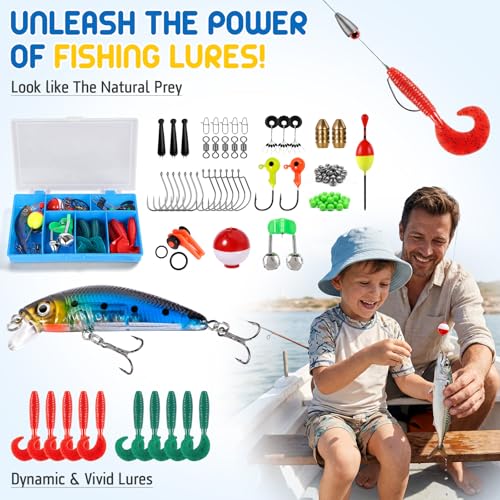PLUSINNO Kids Fishing Pole, Telescopic Fishing Rod and Reel Combo, Fishing Gear Kit with Backpack, Tackle Box, Spincast Reel, Youth Toddler Fishing Poles for Boys Girls Age 3-5 5-10 - size: 3.93 ft