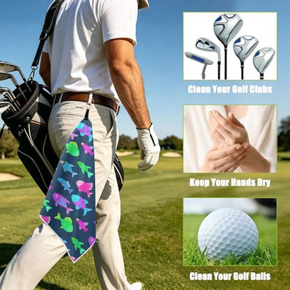 Fish 2 Pack Waffle Pattern Golf Towels, 17.7"x17.7" Square Golf Towel with Carabiner Clip and Magnetic Snap for Cleaning Golf Ball, Club