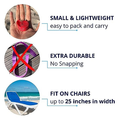 Towel Crabber Silicone Towel Bands for Beach Chairs (6 Pack) – Beach, Pool & Cruise Essentials, No Snap, Non-Bulky, Fits Most Pool & Lounge Chairs, A Smart Alternative to Towel Clips - color: Red, Blue, Black, Green, Yellow, Purple
