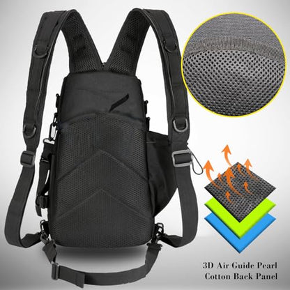 Fishing Tackle Bag Sling Shoulder Backpack with Rod & Gear Holder, Water Resistant & Weatherproof, Large Storage