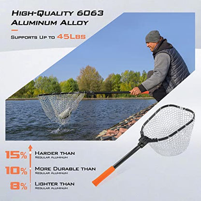 KastKing Brutus Fishing Net, Foldable Extendable Fish Landing Net, Lightweight & Portable Fishing Net with Soft EVA Foam Handle, Holds up to 44lbs/20KG, Fish-Friendly Mesh for a Safe Release - size: 31" Total Length(not extendable), style: Silicone Net Co
